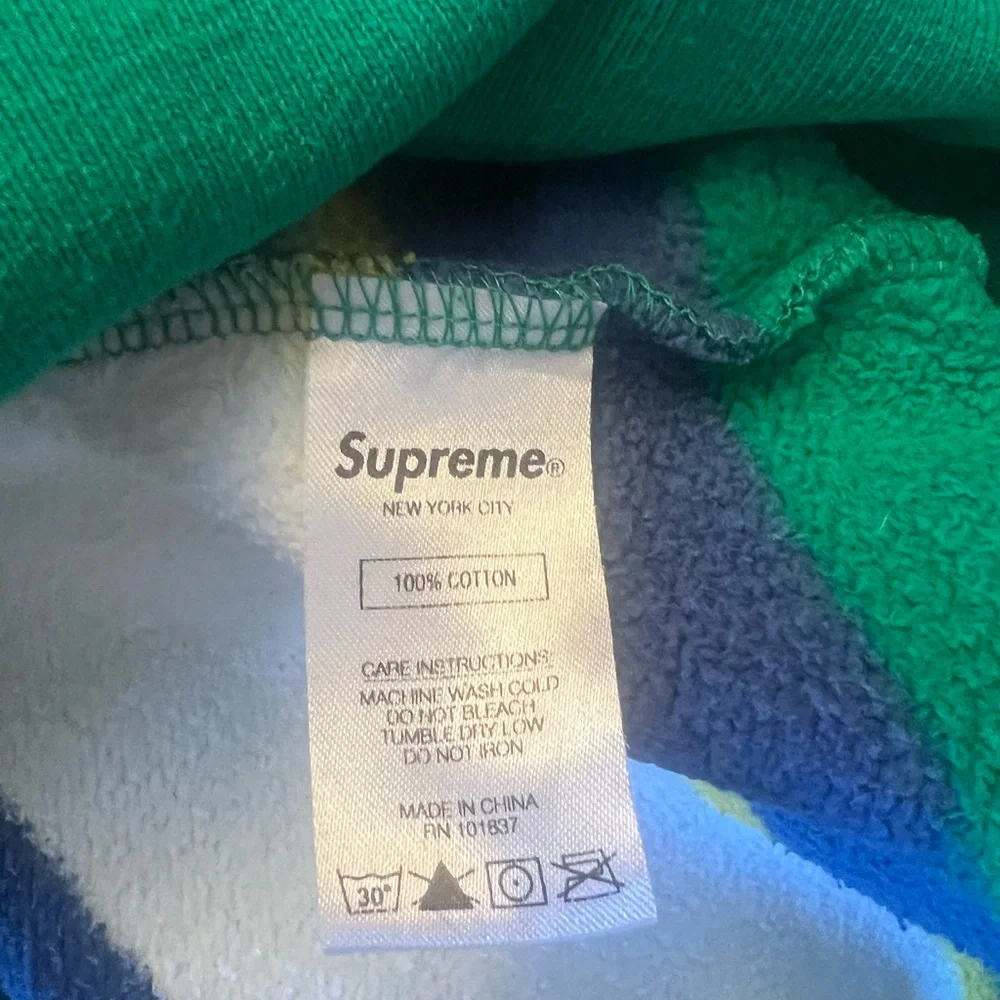 Supreme Green, White & Navy Striped Hooded Sweatshirt - Picture 6 of 10